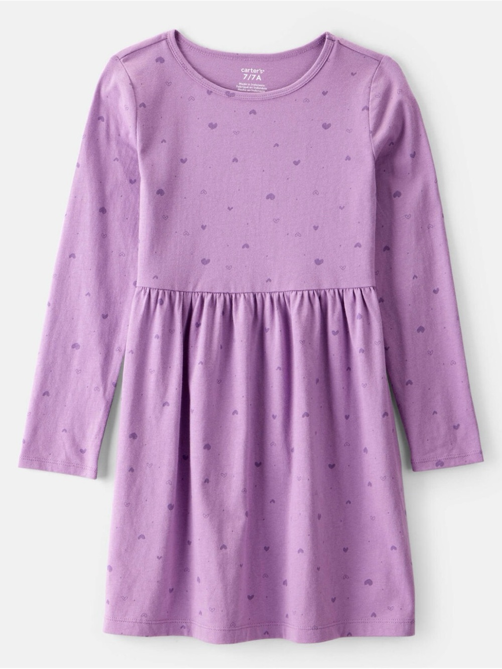 Carter's Girls Purple Heart Print Long Sleeve Cotton Dress